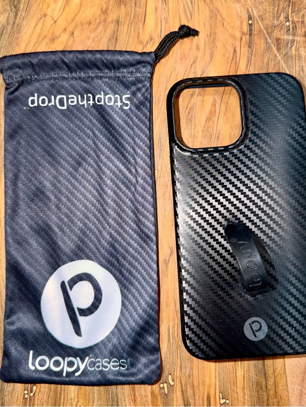 Loopy Case Black iPhone Cover for 13 Pro Max & 12 Pro Max with Pouch